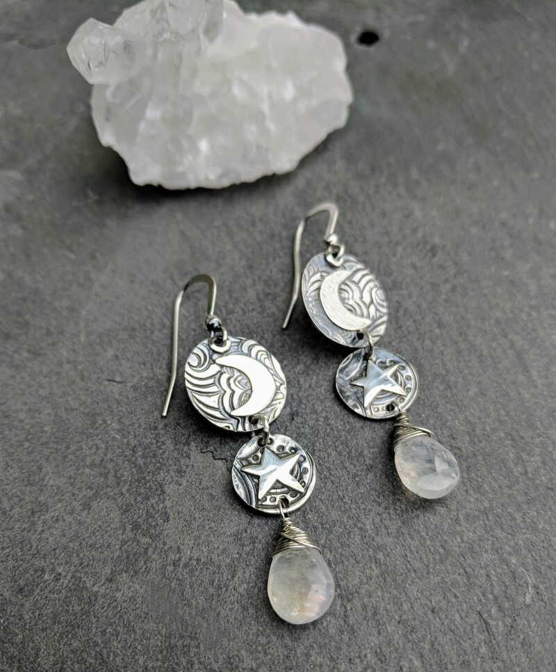 PMC earrings with moonstone
